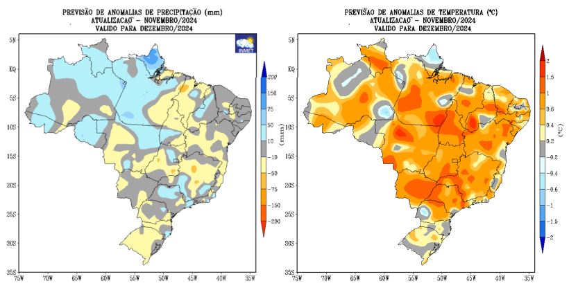previsão de chuva e temperatura Brasil dezembro