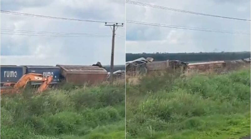 trem carregado com milho descarrilhado