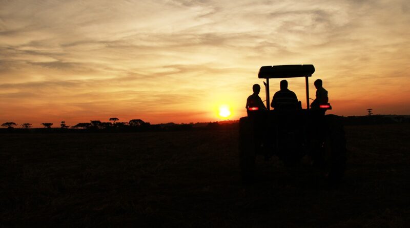 trator ao por do sol