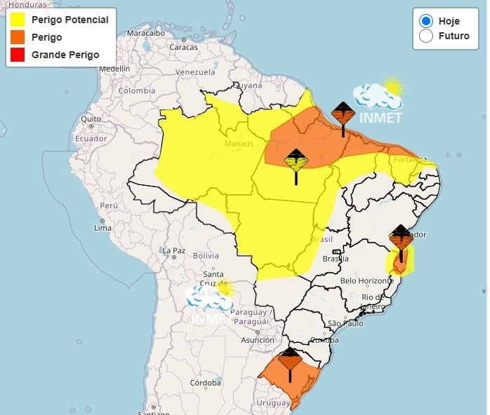 Mapa do Inmet com alertas pelo Brasil