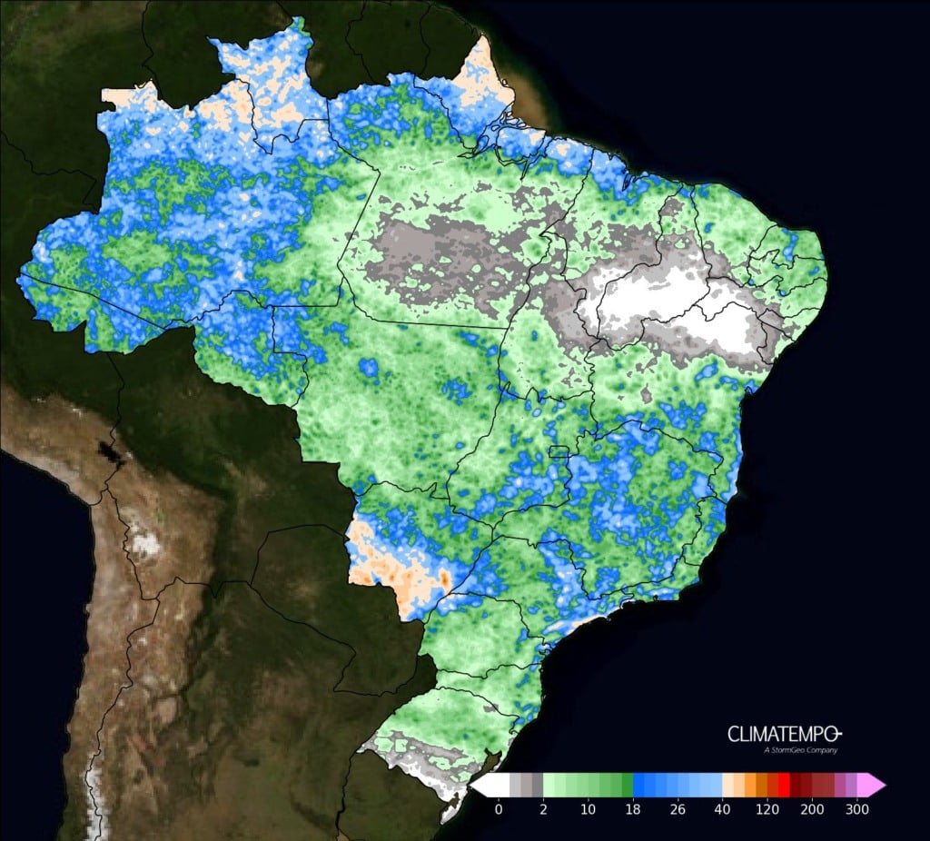 Acumulado de chuva entre sexta e segunda