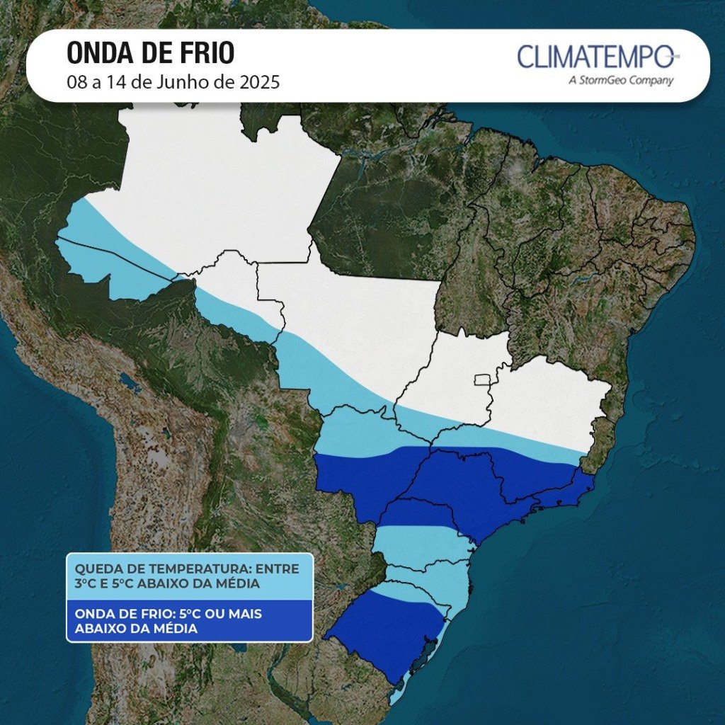 mapa de massa de ar polar - frio temperaturas baixas