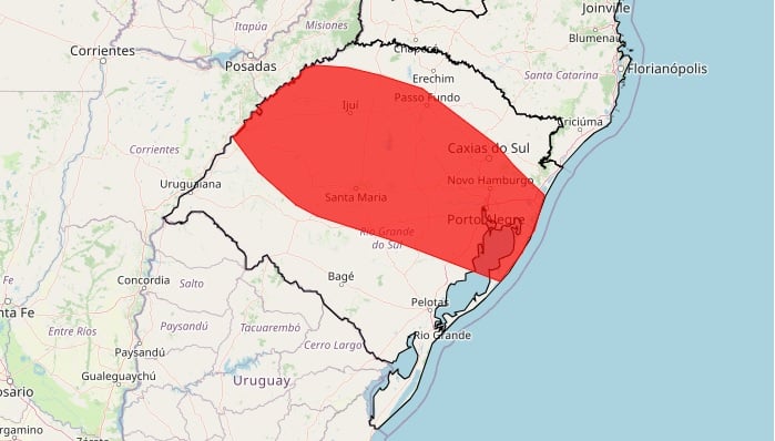 alerta vermelho para chuva severa no Rio Grande do Sul