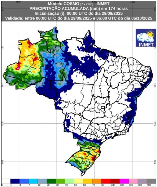 mapa de chuva Inmet - 29 de set a 6 de out