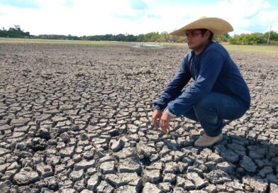 Homem agachado sobre terra seca