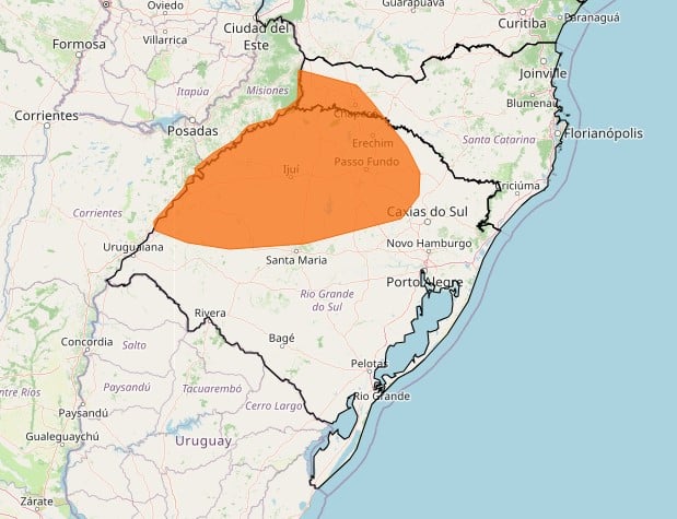 mapa sul brasil tempestade