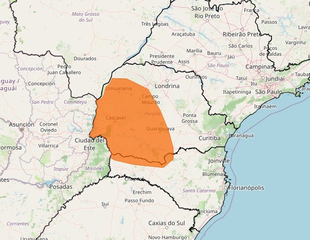 Mapa alerta laranja
