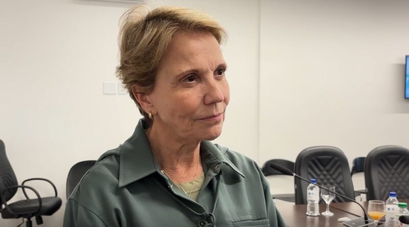 Senadora Teresa Cristina durante coletiva de imprensa da FPA no dia 16 de junho de 2026