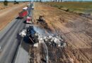 incêndio em caminhão que transportava algodão na BR-020