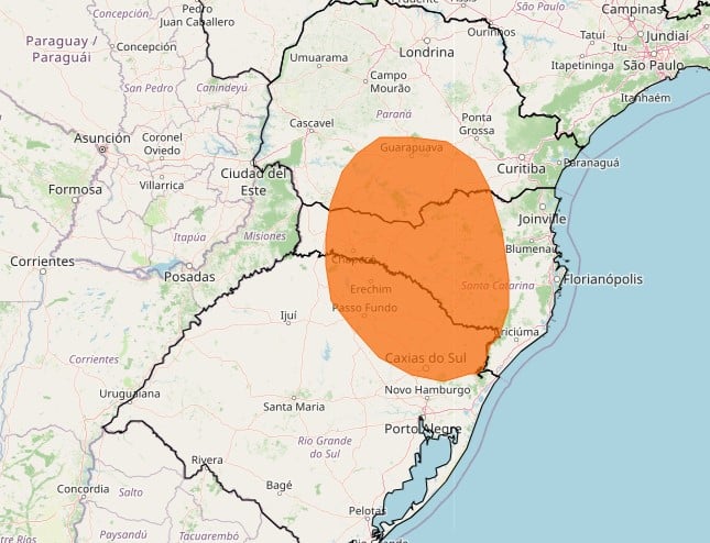mapa de geada para o Sul