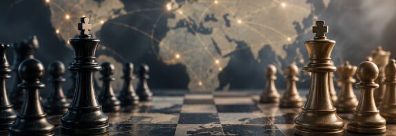 Imagem mostra tabuleiro de xadrez que ilustra os desafios da geopolítica atual e a imposição de tarifas