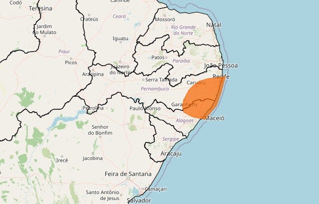 áreas afetadas pela chuva no Nordeste