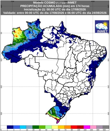 mapa brasil chuva - 17 a 24 de agosto